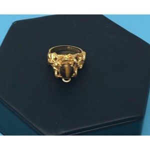18K Heavy Gold Electroplated Tigers Eye Center Stone Size 7 US Ring
